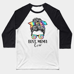 Best Mema Ever Tie Dye Messy Bun Bandana Mother's Day Baseball T-Shirt